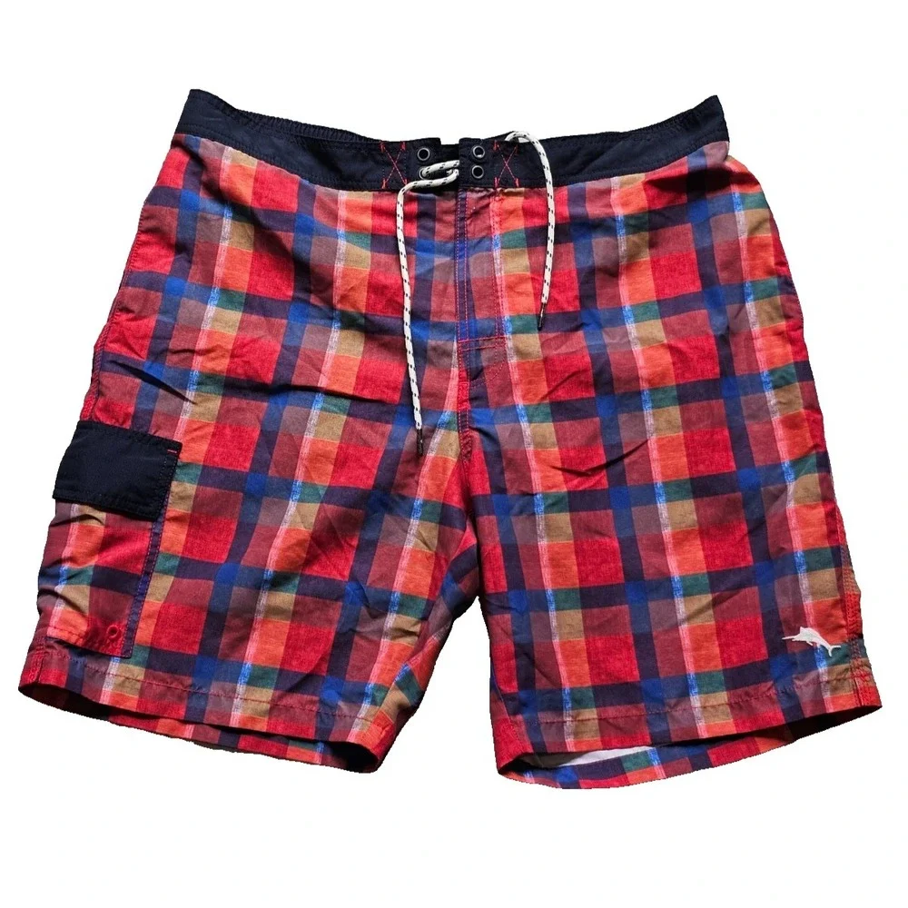 Tommy Bahama Relax Mens Swim Trunks XL Plaid Board Shorts Mesh Lined Drawstring